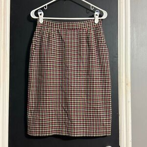 Evan Picone Vintage Wool Blend Multicolor Plaid Pencil Skirt Pockets Size: 8